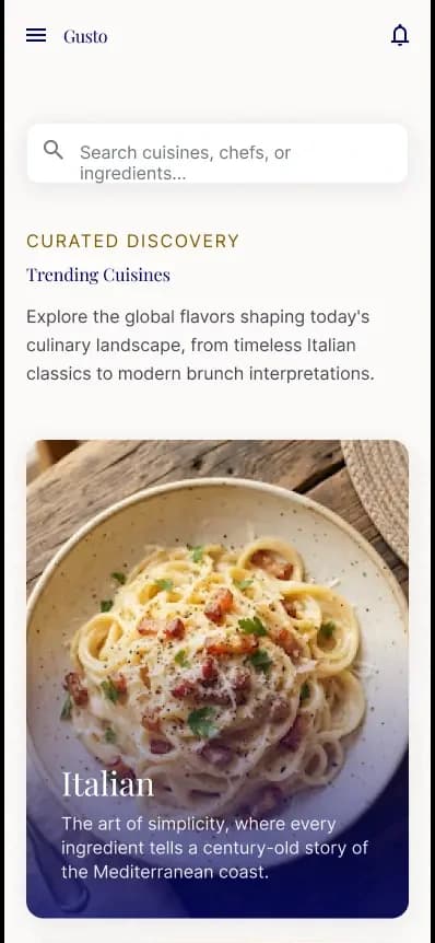 Gusto trending cuisines discovery screen