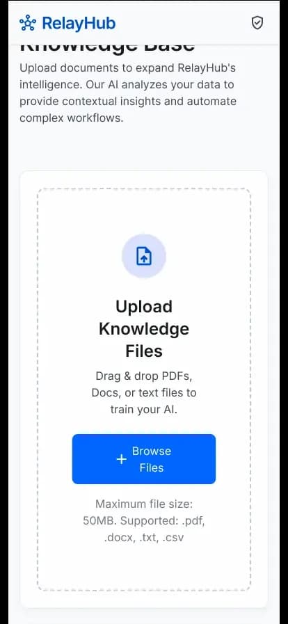 RelayHub AI knowledge and file upload workspace